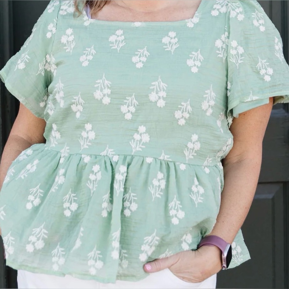 Polagram Sage Floral Blouse NWT 1XL - Picture 7 of 10